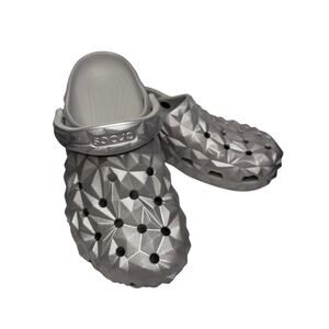 Crocs Classic Women Shoes, Metallic Silver Geometric Clog Unisex, Sz 9 Wmn/7 Men